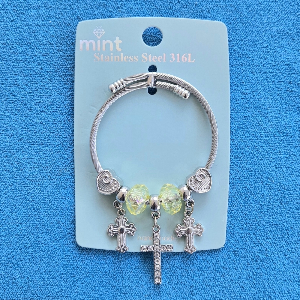 Stainless Steel Cross & Heart Bracelet by Mint